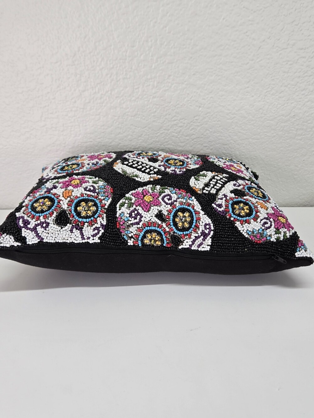 Cupcakes & Cashmere Beaded Sugar Skull Accent Pillow Day of the Dead Halloween - Picture 3 of 17